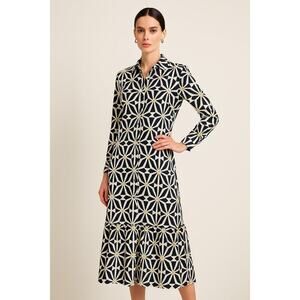 Zara Black White Geometric Midi Shirt Dressz Sz XS Relax Fit Minimalist Resort